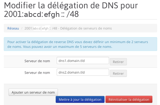 Délégation DNS chez Online